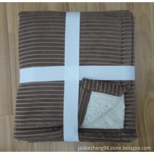 Stripe Solid Color Cotton Corduroy and Sherpa Reversible Adult Blanket